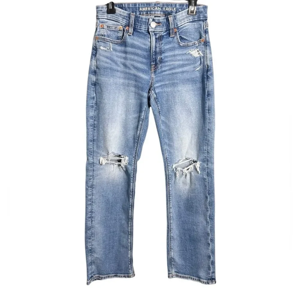 American Eagle Stretch Curvy Ripped Straight Jean Size 2
